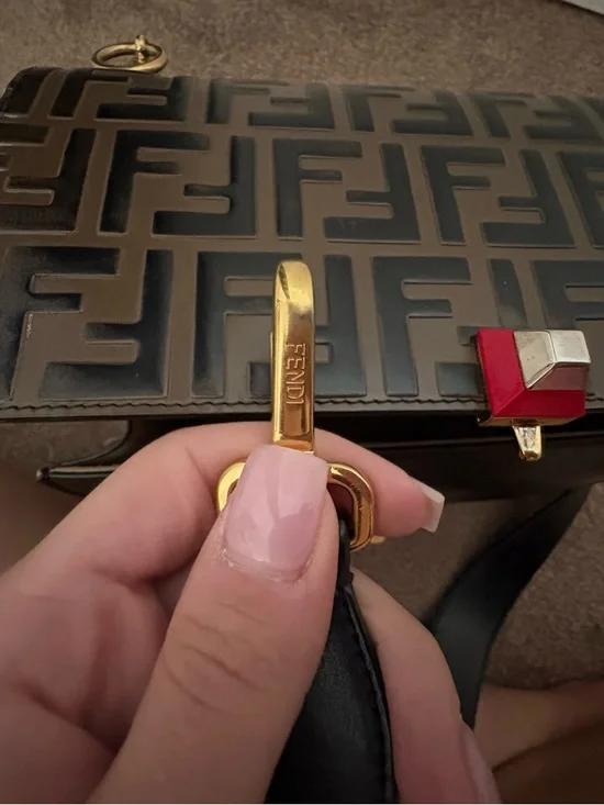 Fendi Black & Brown Embossed FF Leather Messenger Bag with Red Accent - Picture 7 of 7